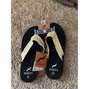 Norty Big Boys Thong Flip Flop Size 8 Black & Tan NWT